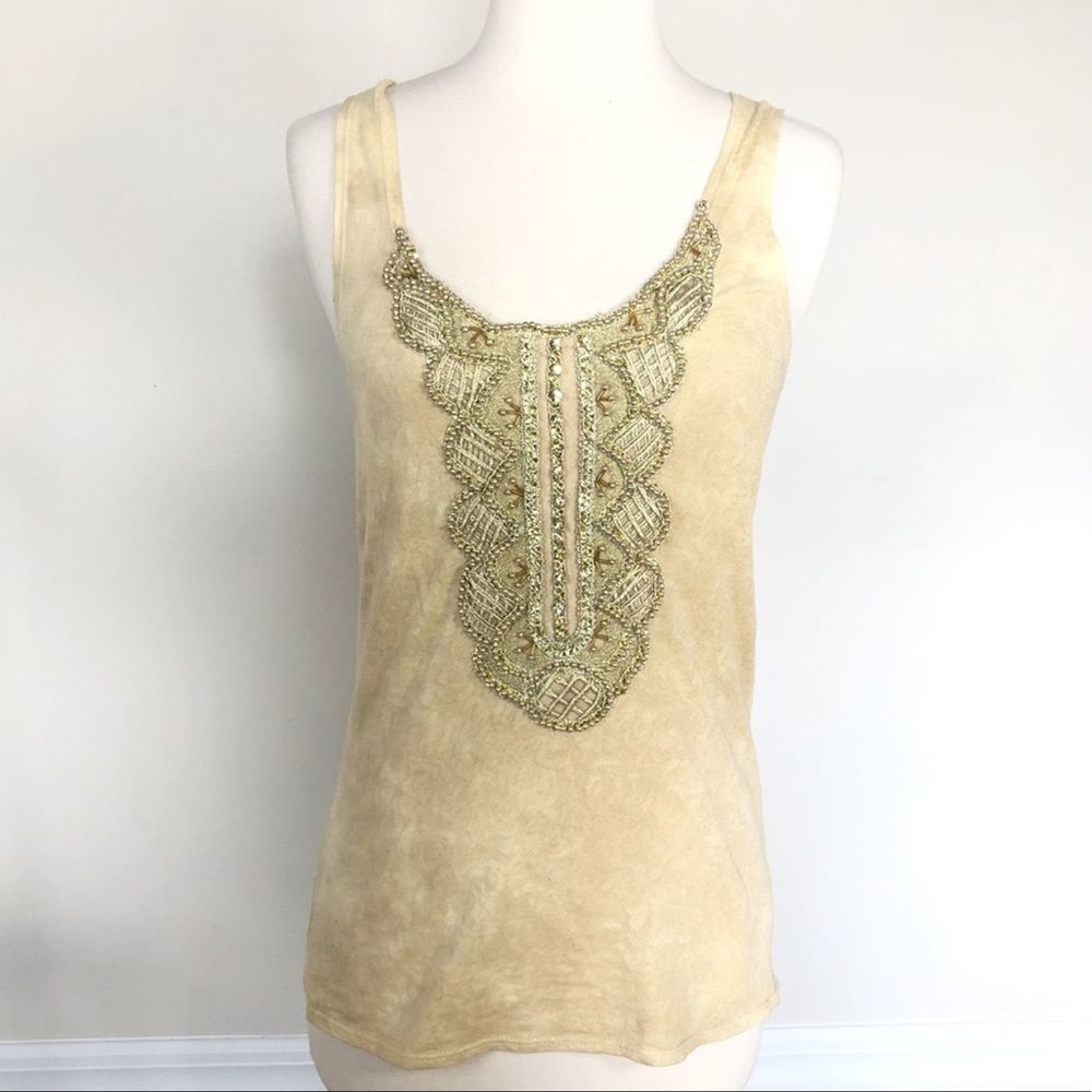 Free People Gold Beaded Embellished Tank